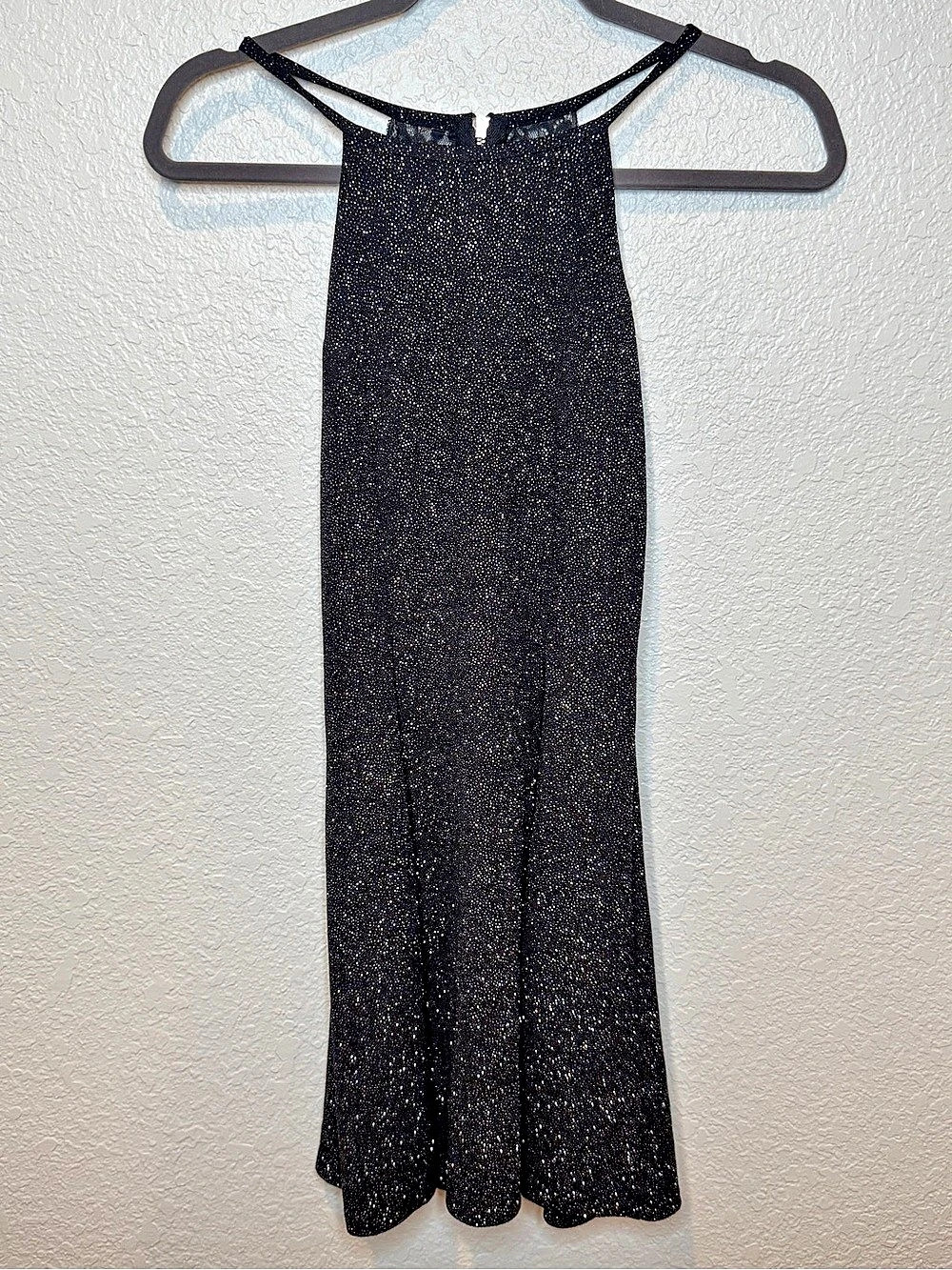 Speechless Black Glitter Halter Lace-Back Mini Dress Black Medium